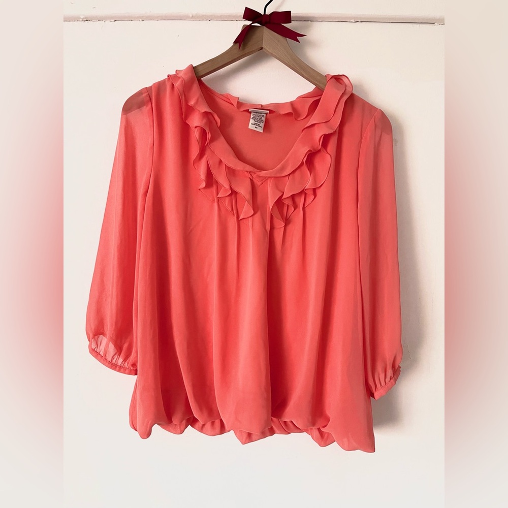 Covington Coral Chiffon Ruffle Blouse Layered Ruffle Top Women’s Small Coquette
